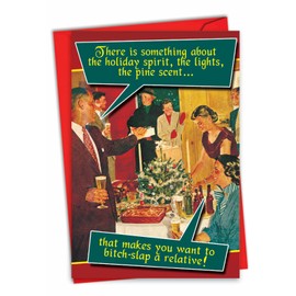 NobleWorks - Funny Merry Christmas Card with Envelope - Xmas Notecard for the Holidays - The Holiday Spirit C2540XSG