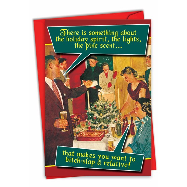 NobleWorks - Funny Merry Christmas Card with Envelope - Xmas Notecard for the Holidays - The Holiday Spirit C2540XSG
