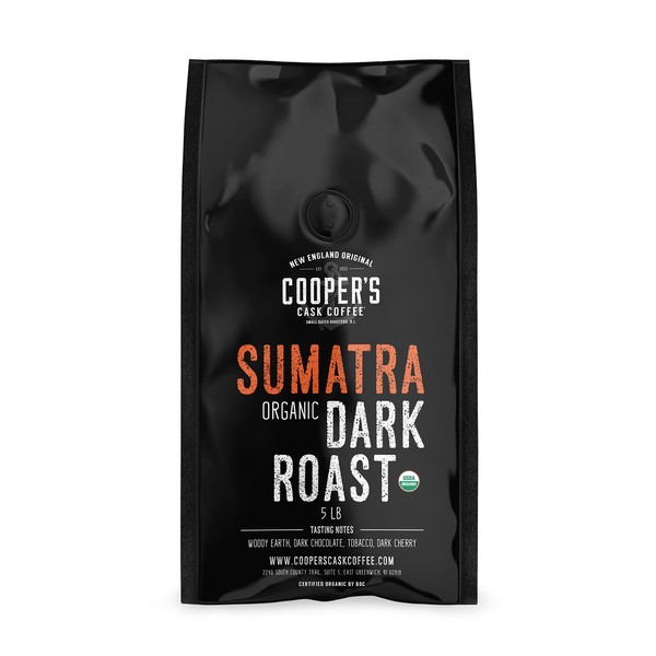 Organic Dark Roast Sumatra, Whole Bean Coffee, Single Origin Grade 1 Premium Coffee - 5lb Bag