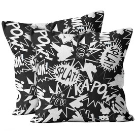 XtremePads Set of 2, Decorative Square Throw Pillow Case Cushion Cover, Comic Book Action Words Pattern, 20X20 inch, for Couch Sofa Bedroom Chair Home Decor