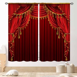 TKUYO Red Theater Curtains, Retro Theater Film Movie Show Stage Celebrity Party Burgundy Red Carpet Elegant Window Drapery Treatments for Bedroom Living Room Kitchen 2 Panels, 42"x45" Inch