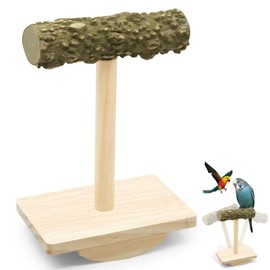 Bird Perch Stand Playground Bird Swing Natural Wood Training Intelligence Enrichment Rocking Wooden Toys, Arc Base Parakeets Parrot Perch Platform for Conure Cockatiel Lovebird Small Budgie