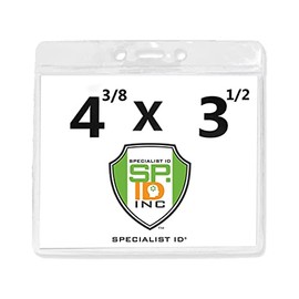 Bulk 100 Pack - Heavy Duty Vaccine Card Protector 3 X 4 for CDC Immunization Record or 4 3/8 x 3 1/2 Horizontal Badge Holder - Clear Plastic Name Tag Sleeve for Travel & Events by Specialist ID