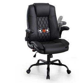 ANJ Executive Office Chair with Massage and Heating, High Back Swivel Home Office Chair, Computer Desk Chairs with Rolling Wheels, Flip-up Armrests, Head Support, Comfy PU Leather,Black