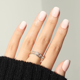 Ellie Vincy Press On Nails – Pink White Ombre Short Square Shape, Natural Fade Look for Daily or Bridal Style – 30 Reusable Nails in 15 Sizes with Glue & Sticky Tabs