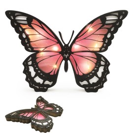 Makeeta Gradient Red Butterfly Decor，Wooden Butterfly Decorations，Butterfly Wooden Statue Ornament，3D Butterfly Silhouette Wall Decor Gift，with Small Light，Great for Family or Friends