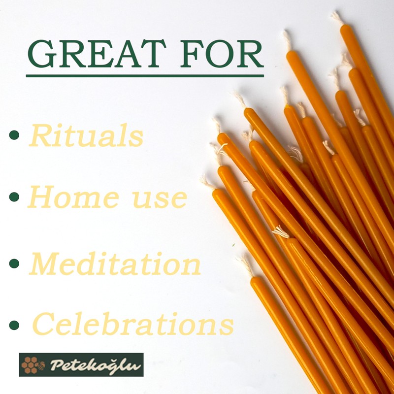 Petekoğlu 40 Pieces Pure Beeswax Candles - No-Drip, Smoke-Less, Tall,