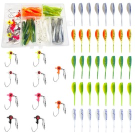 50Pcs Crappie Jigs Lure Set 2 inch Crappie Bait Crappie Jig Heads Hooks Fishing Lures for Crappie (A:10pcs 1/16 oz jigs and 40pcs Lures)