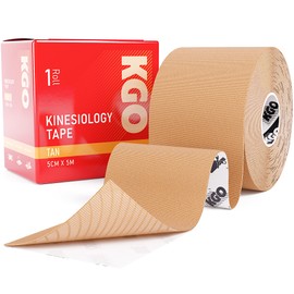 KGO Kinesiology Tape Tan, Sports Elastic Tape for Muscle and Joint Support, Kinesio Tape, K Tape, Physio Tape, 5cm x 5m, Box of 1