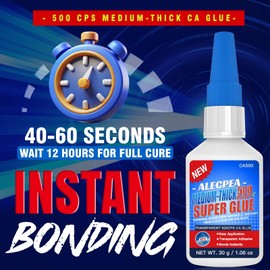 30g Medium-Thick CA Glue (500 CPS), Instant Clear Cyanoacrylate Glue for Wood, Glass, Metal, Paper, Leather, Plastic, Ceramic, Rubber, Jewelry, Woodworking, Hobby Models, and Craft Project