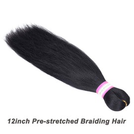 Pre-Stretched Braiding Hair Extensions Black-12 Inch 8 Packs Synthetic Braiding Hair Crochet Braids, Natural Easy Braid Crochet Hair, Hot Water Setting Professional Soft Yaki Straight Texture (#1B)