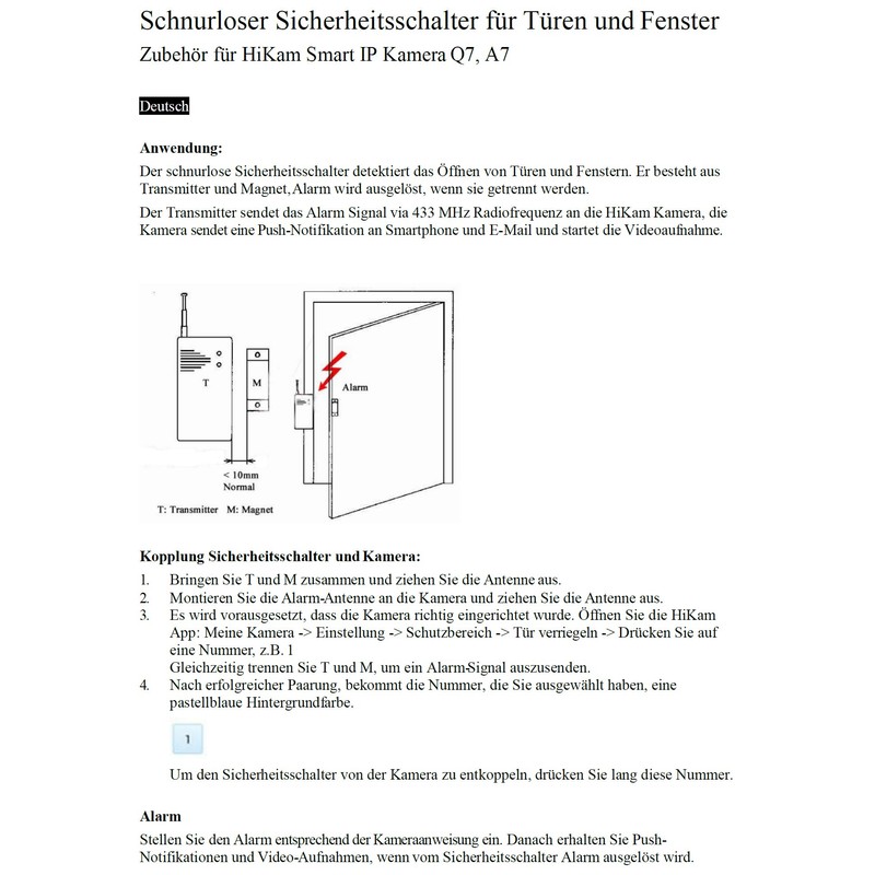 Hikam Security Switch Wireless Door/Window Sensor 433MHz, Accessory Hikam Q7