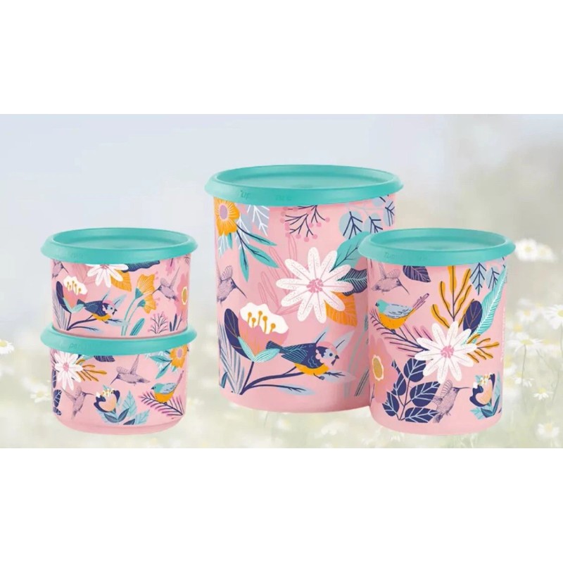 Tupperware Blushing Meadow One Touch Canister Set Of 4 NEW