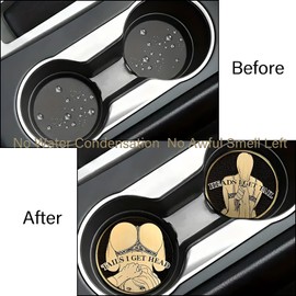 Heads and Tails Design Car Cup Holder Coasters - Set of 4, Non-Slip Rubber Cup Holder Coasters for Car and Home,Fun and Functional Car Accessories