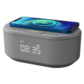 i-box i-box Alarm Clocks Bedside, Alarm Clock with Wireless Charging, Bluetooth Speaker, Radio Alarm Clock, Fast Qi Wireless Charger, Mains Powered, FM Radio, USB Charging Port, Dimmable, Non Ticking