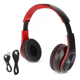 Wireless Headset Stereo Noise Cancelling Foldable Bluetooth Headphone for Cellphone PC Travel Game Black with Red