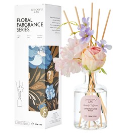 Chloefu Lan Premium Reéd Diffuser Set with Pink & Purple Flowers Reéd Diffuser Sticks Sandalwood Rose | 6.7oz Scent Fragrance Oil Diffuser for Bedroom Bathroom Home Shelf Décor