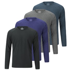 AKAWOOKO 4 Pack Men's Dry Fit T Shirts, Athletic Running Gym Workout Short Long Sleeve Tee Shirts for Men