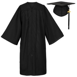 Erligo Unisex Matte Graduation Gown and Cap Set with Tassel for Middle High School Bachelor (Black, 51)