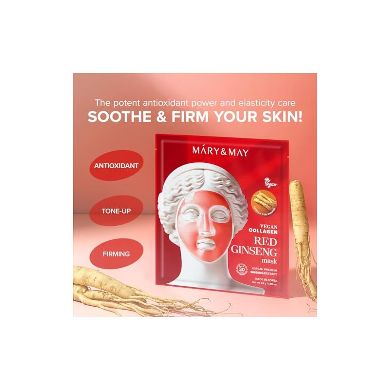 MaryMay Vegan Collagen Red Ginseng Mask - Face Sheet Hydrogel