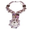 Avalaya Plum/Lavender/Transparent Glass Bead Sea Shell Tassel Necklace with Button