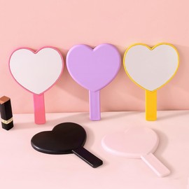 HugeDE Heart Shaped Mirrors Hand Cosmetic Mirrors Handheld Makeup Mirrors Cute Travel Mirrors Lightweight Portable Mirrors with Handle Pink