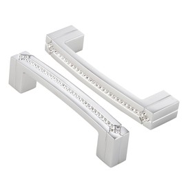 LANC Chrome Crystal Cabinet Pulls Kitchen & Bathroom Cabinet Hardware Cabinet Handles Bling Shiny Cabinet Knob Modern Dresser Drawer/Furnitures Pull 3.8" Hole Centers Silver 2 Pack，B203P96-P2