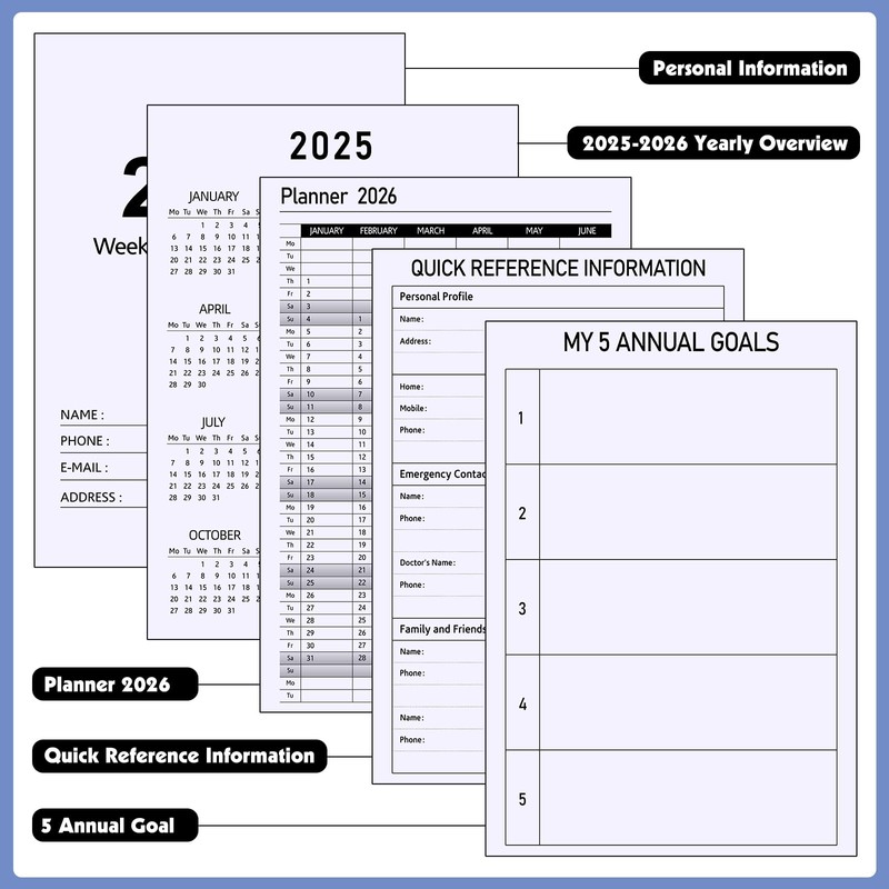 Diary 2026, A5 Weekly Planner Notebook from Jan. to Dec.