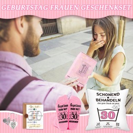 TUZELIYA 40th Birthday Women's Gift Set, 4 Pieces Including 45 x 45 cm Cushion Cover, Socks, Key Ring and Birthday Cards, Gifts for Women, Mum, Sister, Best Friends