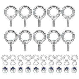 PATIKIL M4 x 11mm Eye Bolt with Nut, 10 Pack 304 Stainless Steel Lifting Shoulder Eyebolt Lift Thread Screws for Hanging, Silver