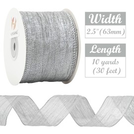 HUIHUANG Crinkle Wired Ribbon Silver Wire Edge Ribbon 2-1/2 inch Wavy Metallic Wired Ribbon for Gift Wrapping Basket Wreaths Bows Making Home Event Decor DIY Crafts Christmas Tree Top Bows -10 Yards