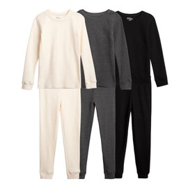 Galaxy by Harvic - Juego de ropa interior térmica para niños, 6 piezas, capa base de punto gofre, para clima frío (tamaños: 2T-16), Negro/Carbón/Natural, 4-5