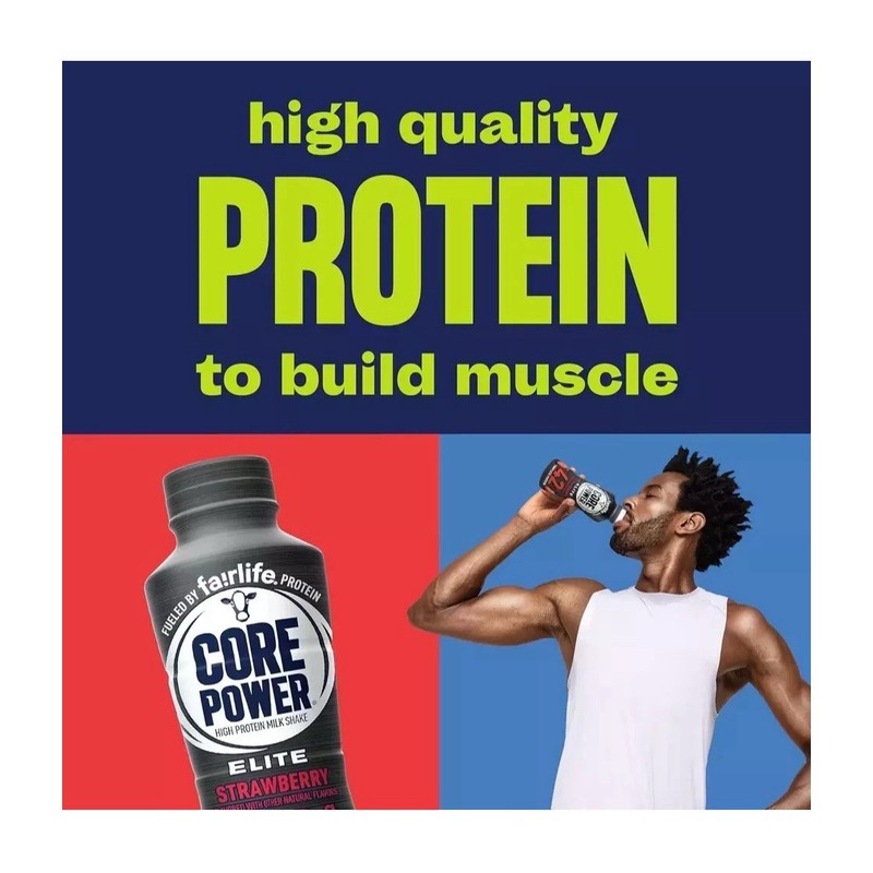 Core Power Elite High Protein Shake, Strawberry, 42g Bottle, 14oz,