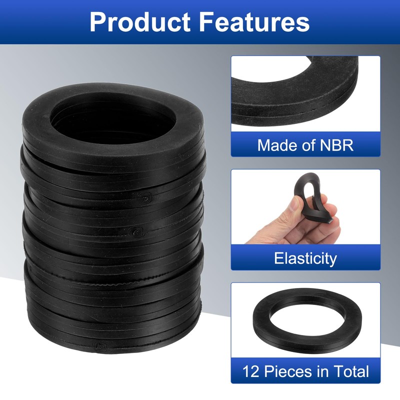 sourcing map 12 Pcs Solid Nitrile Rubber Flat Washer DN20