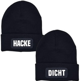 ASVP Shop Hacke Dicht – Pack of 2 Beanies – Funny Black and White Hats for Fancy Dress & Party, Unisex, One Size, black