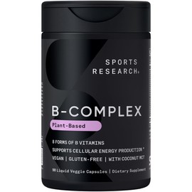 Sports Research Vitamin B-Complex - Full Spectrum of B Vitamins - 90 Liquid Veggie Capsules