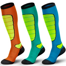 Hylaea Merino Wool Ski Socks, Cold Weather Socks for Snowboarding, Snow, Winter, Thermal Knee-high Warm Socks, Hunting, Outdoor Sports, Fluorescent Color Large