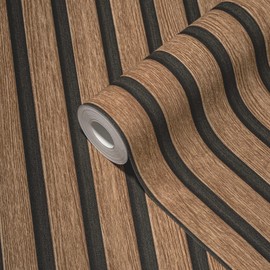 CONCORD WALLCOVERINGS ™ Wood Slat Wallpaper, Scandinavian-Style Non-Woven, Natural Textured Look for Living Room, Bedroom, Office - Easy Application - Black Brown - 21 in x 33 Ft (57 Sq Ft)