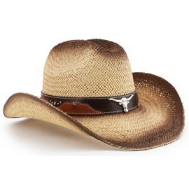Western Straw Cowboy Hat for Women and Men, Sun Beach Cowgirl Hat, Wide Brim, Cattleman Crease Style (US, Alpha, One Size, Beige)