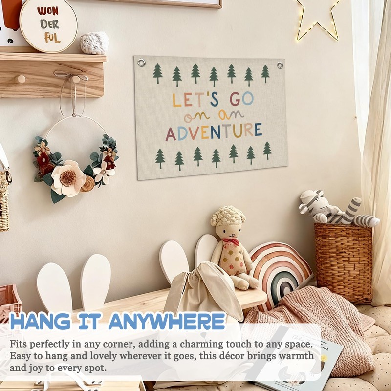 Camping Decor Banner,Lets Go on an Adventure Wall Art
