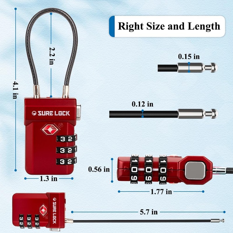 SURE LOCK TSA Approved Luggage Locks, Open Alert, Easy Read