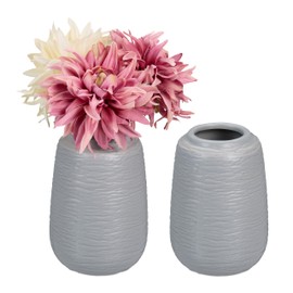 Relaxdays Vases Set of 2 Flower Vases, H x D: 15 x 10 cm, Fresh & Dried Flowers, Decorative Vase Made of Ceramic, Table Decoration, Grey