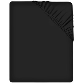 Pamposh King Size Fitted Sheets Extra Deep Pocket 40 cm (16 inches) Durable Elastic Bed Sheets - Premium Brushed Microfibre Fitted Sheets King Size Black - Ultrasoft Hypoallergenic Fade Resistant