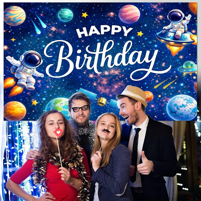4signalballs Space Themed Birthday Backdrop for Kids, 6x4ft Rocket Astronaut
