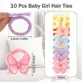 Jeffdad Baby Hair Ties for Girls, 10pcs Soft Seamless Bows and Flowers Toddler Elastic Hair Bands Ponytail Holder for Baby Girls Infants Kids Hair No Damage Accessories(Butterfly)