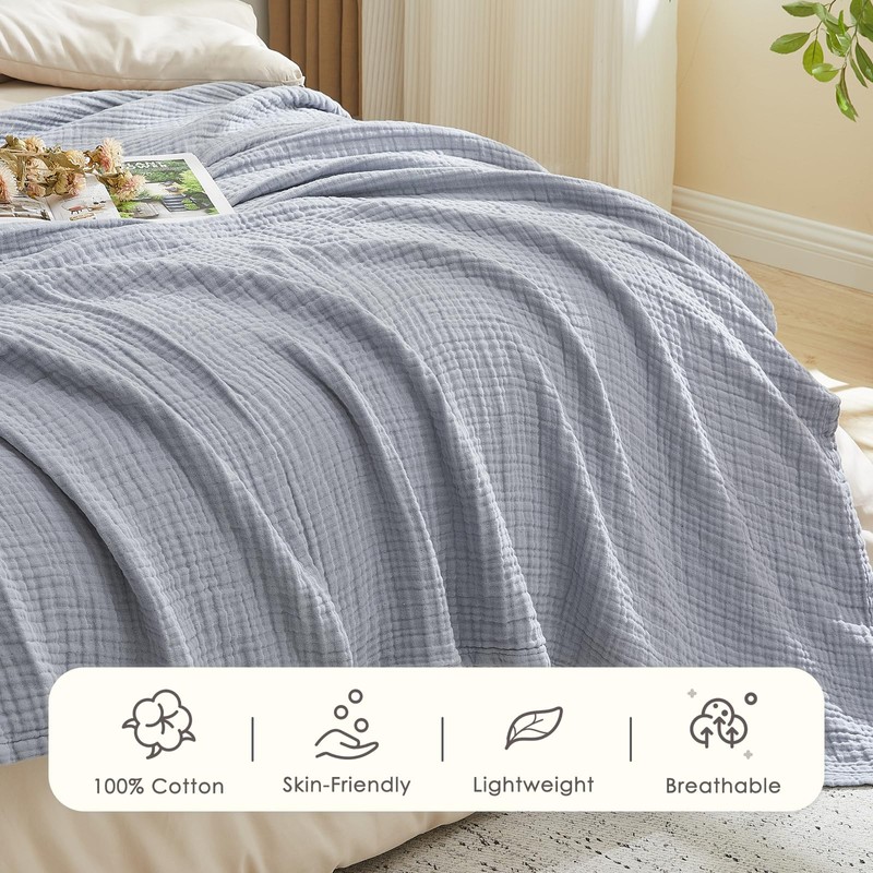 EMME Cotton Blanket, 100% Muslin Blanket, Adults, 150 x 200
