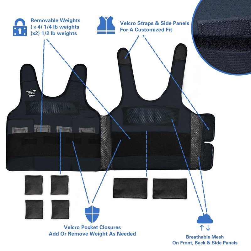 Vest for Kids Including 6 Removable Weights (Navy Blue, Medium)