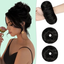 Qunlinta Messy Bun Hair Piece, 2 PCS Hair Buns Scrunchies Extensions Synthetic Fake Bun Chignon Updo Hairpieces for Women Girls Dark Brown