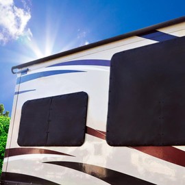 EZ Snap RV Window Shade Cover – 8" x 8" Black Mesh Sun Screen with 5 Black No-Drill Snap Fasteners, UV Blocking RV Door Window Shade for Trailer, Camper, Motorhome, Easy to Install for Summer Use