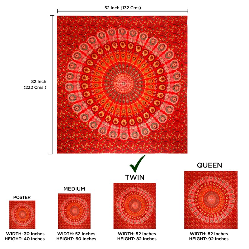 raajsee Indian Cotton Red Tapestry Mandala Wall Hangings, Boho Throw